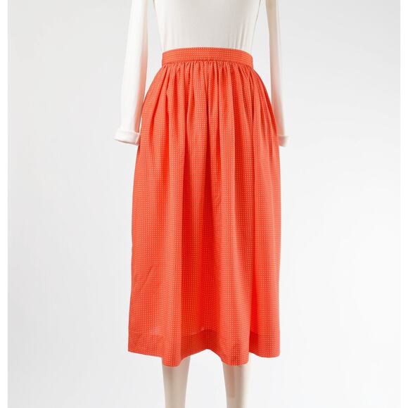 Vintage 80s Orange Polka Dot Silky Full Flowy Midi Length Skirt with Pockets S - Picture 2 of 6